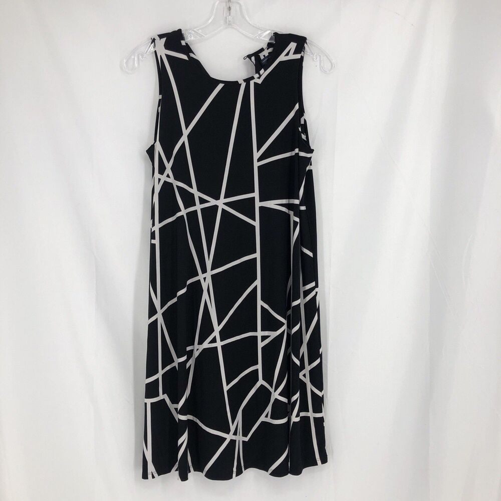 TOMMY HILFIGER Size 6 Black & White Geometric Abstract Retro STRETCH Shift Dress